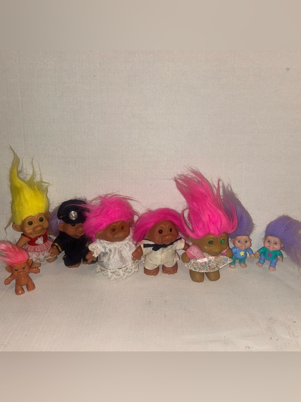 Russ,Dam 1986 Vintage Troll Doll Lot with Bright Pink, Yellow & Purple Hair